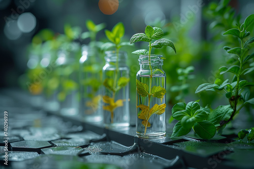 A pharmaceutical company implementing green chemistry practices to reduce the environmental impact of its manufacturing processes. Concept of sustainable pharmaceuticals. Generative Ai. photo