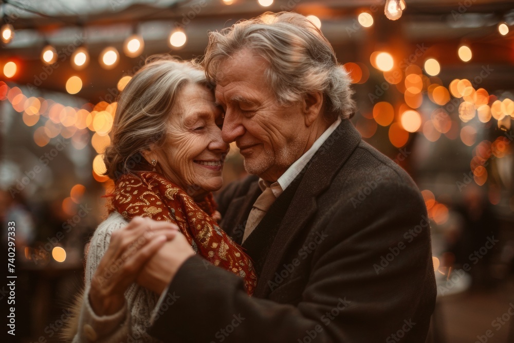 An elderly couple dancing together at a special event An elderly couple dancing together at a special event