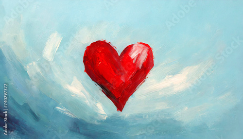 Background of a painted heart on a blue sky background