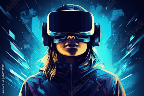 illustration of woman with virtual reality glasses, goggle gadget