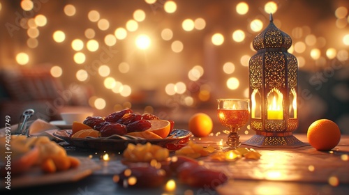 Table Set With Food and Candle