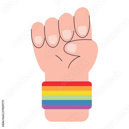 Protest hand gesture with lgbt wristband Vector