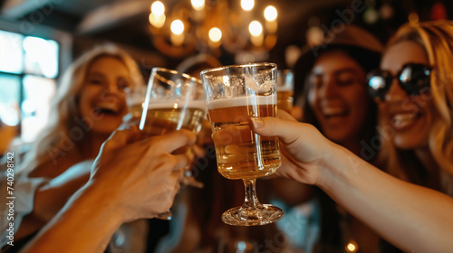 Wallpaper Mural Group of friends toasting with glasses of beer in bar, close up Torontodigital.ca