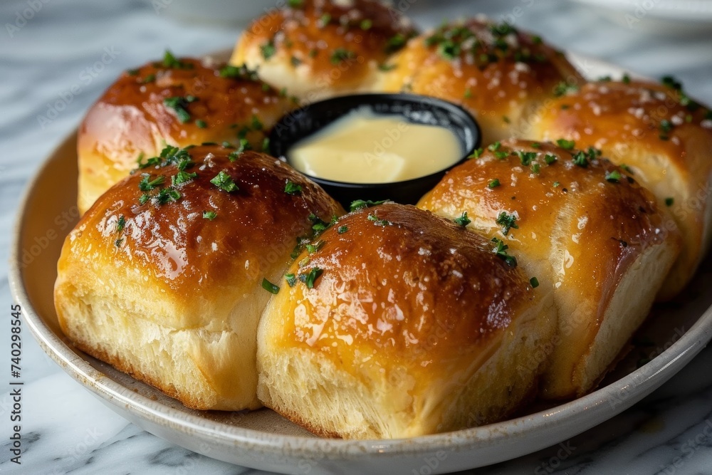 Soft and fluffy dinner rolls served warm with butter Soft and fluffy dinner rolls served warm with butter