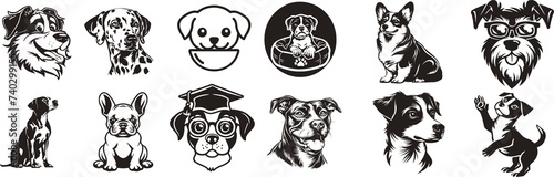 dogs collection black and white  transparent background