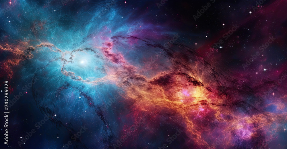 Fototapeta premium Stunning illustration of outer space galaxy with colourful vibrant dust clouds and nebulas