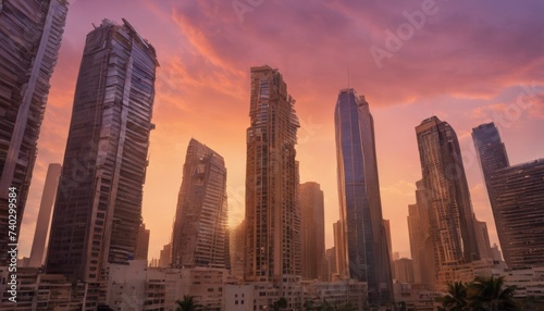 Golden Sunrise Illuminating City's Skyline with Silhouetted Skys
