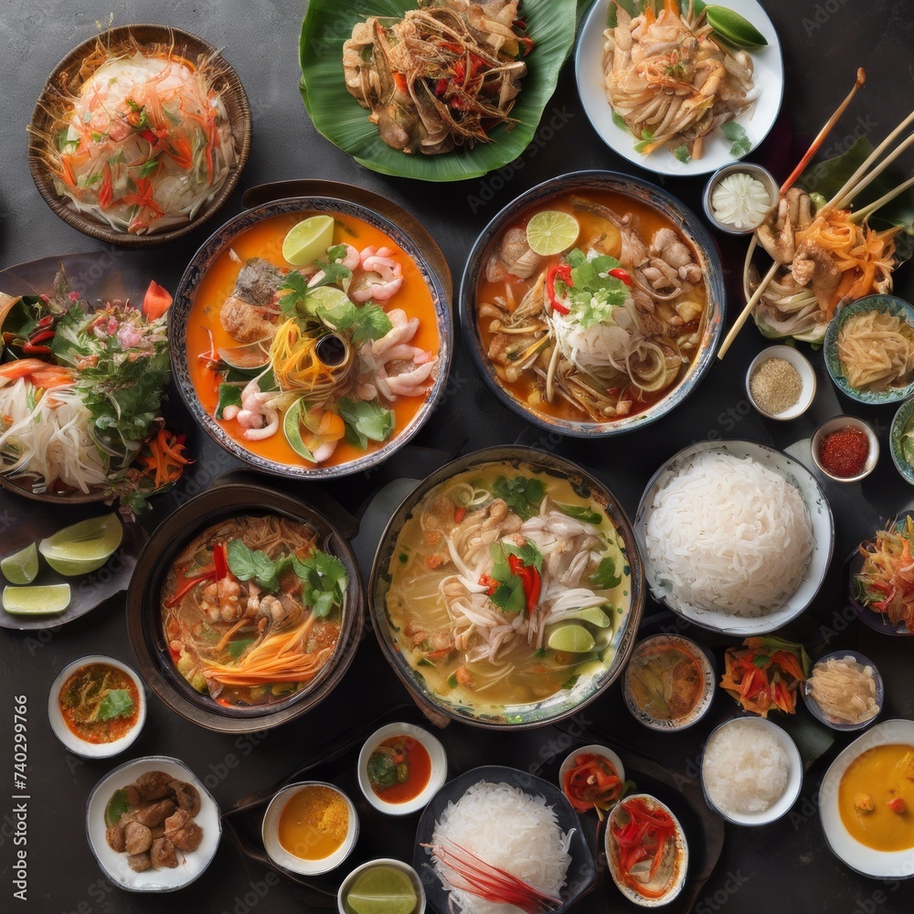 cuisine, Thai, flavors, colorful, presentation, traditional, dishes, soup, aromatic, bowl, culture, cooking, freshness, herbs, spicy,