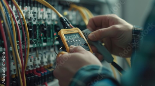 A skilled engineer carefully manipulates the intricate wiring and delicate circuit components of their electronic device, focused on the task at hand with determination and precision