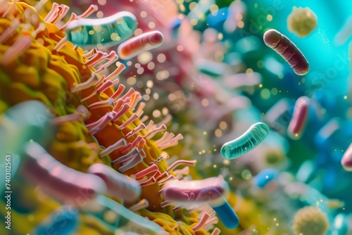 scientific illustration of a healthy gut flora bacteria