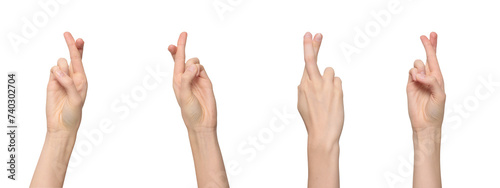Fotografie Female fingers crossed, one finger on top of another hoping for good luck, isola