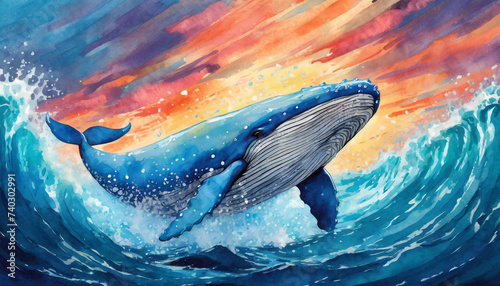Blue whale under water in ocean.  © Karo