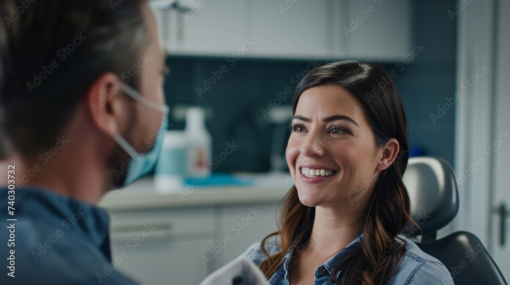 Une patiente souriante chez un chirurgien dentiste » IA générative Une patiente souriante chez un chirurgien dentiste » IA générative