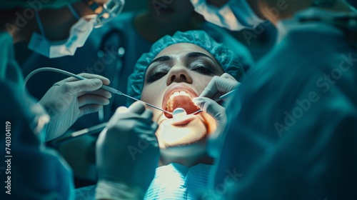 Dentiste et son assistante traitant les dents d'une patiente » IA générative