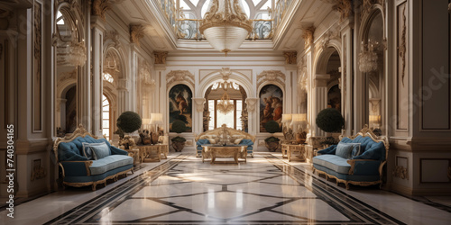 Luxurious baroque style room with ornate decor, interior Palace of hall © Ammar Anwar 