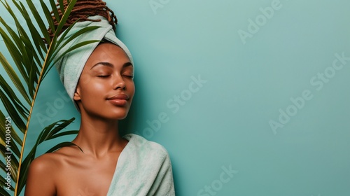 Femme noire se relaxant dans un spa sur fond vert » IA générative