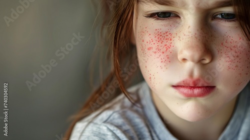 Vue sur le visage d'une jeune fille avec des rougeurs » IA générative photo