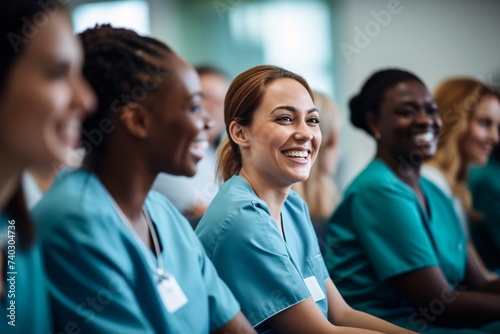 Gros plan sur des infirmières souriantes dans un hôpital » IA générative photo