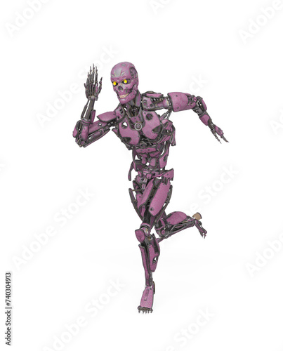 mega cyborg is running fast in action like a super hero in white background © DM7