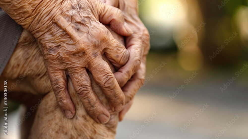 Fototapeta premium Gros plan sur un vieil homme au genou douloureux » IA générative