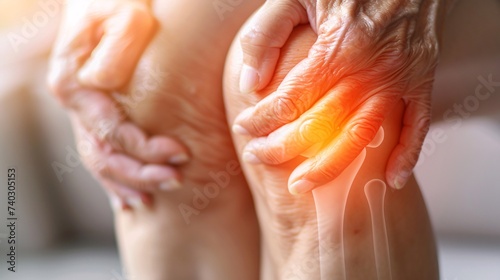 Gros plan sur l'articulation douloureuse du genou d'une vieille femme » IA générative photo