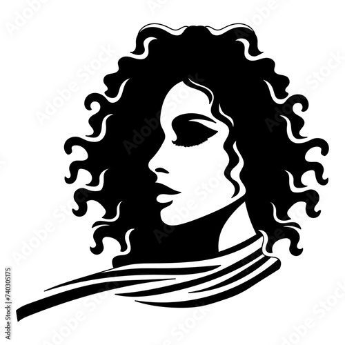 Vector illustration of a stylized woman's face on a white separate background