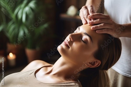 Massage cranien pour relaxer une patiente    IA g  n  rative
