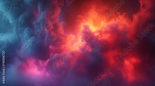 Vibrant colorful smoke waves flowing on black background