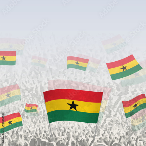 Crowd of people waving flag of Ghana square graphic for social media and news.