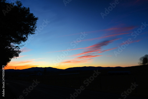 Vivid colorful sunset over the Allegheny Mountains of the Shenandoah Valley, Virginia
