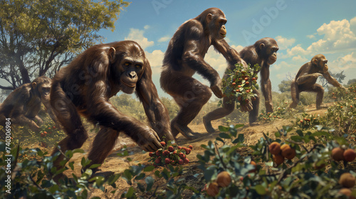 Australopithecus Foraging in Savannah - Mokey - Primitive - Caveman photo