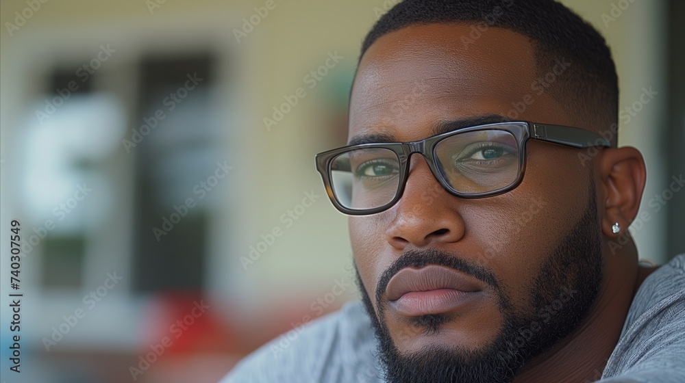 Close-up portrait of a thoughtful african american man with glasses Close-up portrait of a thoughtful african american man with glasses