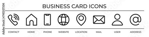 Contact information icons. Business card icon set. Vector illustration