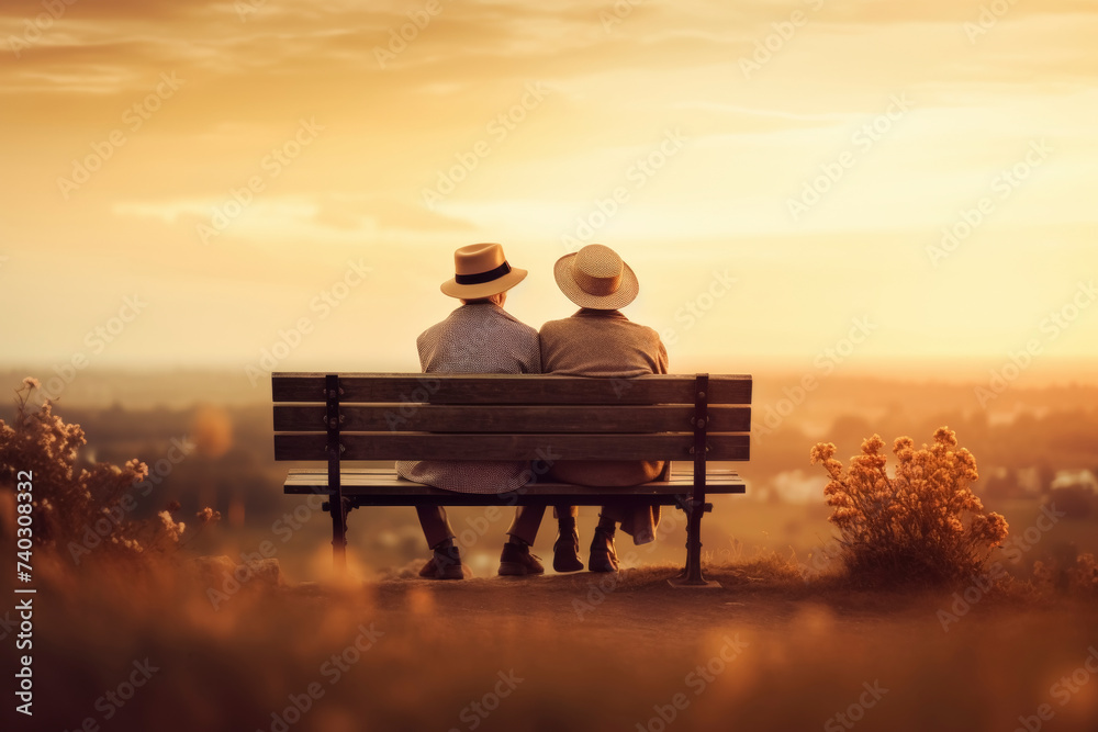 Elderly Couple Sitting Together on Bench Elderly Couple Sitting Together on Bench