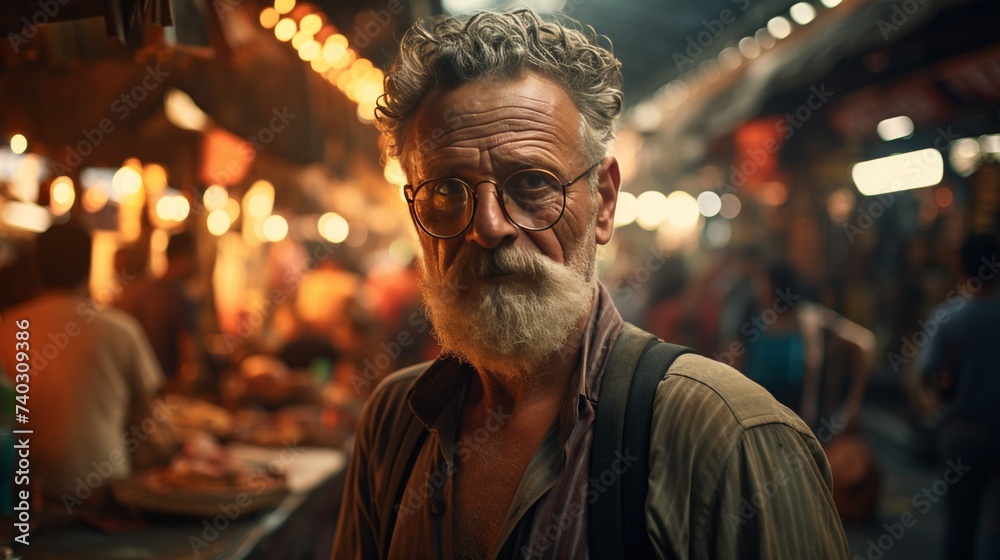 Man With Beard and Glasses Standing in a Market Man With Beard and Glasses Standing in a Market