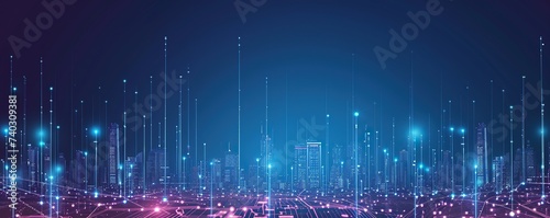 City ​​technology concept and abstract dots connected with complicated lines.