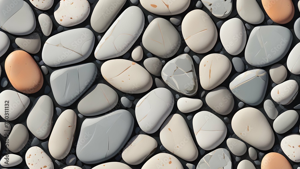 Abstract shots of pebbles on a beach, focusing on the unique shapes and textures that emerge from the natural imperfections of each stone. pattern texture, decoration and design Abstract shots of pebbles on a beach, focusing on the unique shapes and textures that emerge from the natural imperfections of each stone. pattern texture, decoration and design