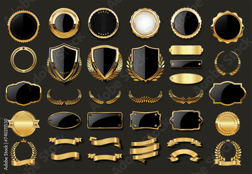 Collection of golden badge vector illustration  photo