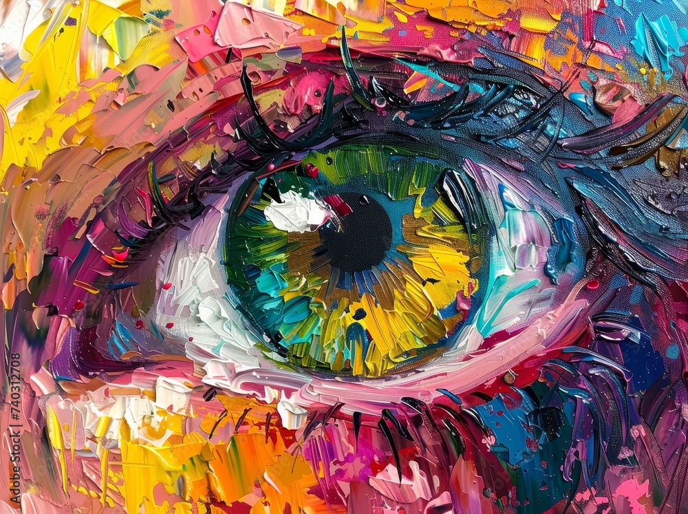 Colourful oil painting of an closeup eye