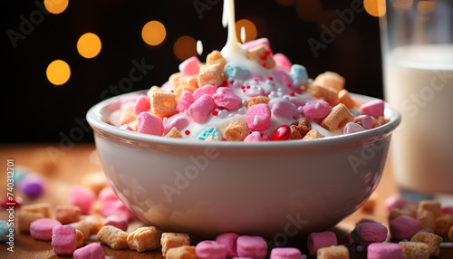Sweet candy dessert on table, colorful indulgence for celebration generated by AI