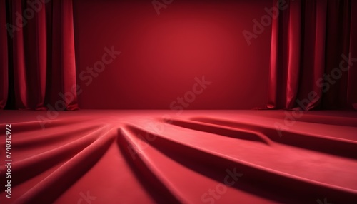 Scarlet red velvet stage set background with curtains