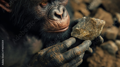 Australopithecus - primitive man manipulating tools - caveman - creating tools - Flaked Stone - Stone Tools - Neanderthal