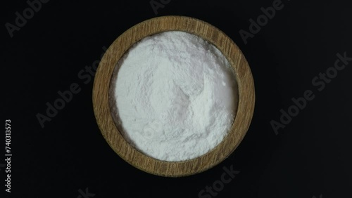 Sodium Carboxymethyl Cellulose. Carboxymethylcellulose, carmellose, or croscarmellose powder. CMC. Food additive E466 for stability food products, binding agent. Texture improvements in formulation. photo