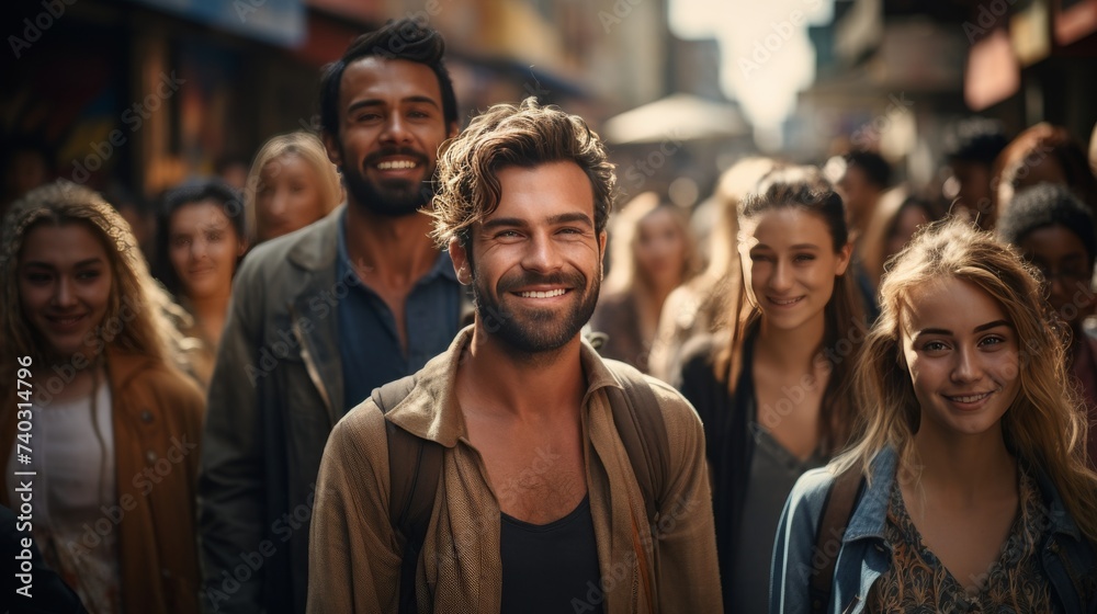 Group of People Walking Down a Street Group of People Walking Down a Street