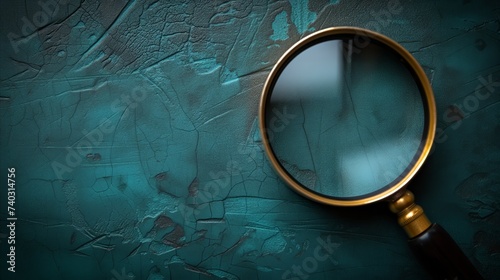 Magnifying glass on textured blue background for conceptual themes