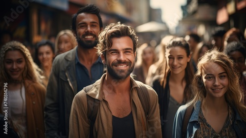 Group of People Walking Down a Street