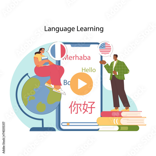 Global linguistics concept. Flat vector illustration
