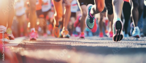 young runner on the start line blurred background photo