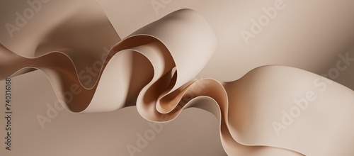 3d rendering. Abstract beige background of curvy ribbon floating. Modern minimal elegant wallpaper