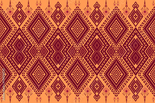 Nature vintages cross stitch traditional ethnic pattern paisley  background orange sugar abstract Aztec Indonesian Indian seamless pattern for fabric print cloth dress carpet curtains and sarong